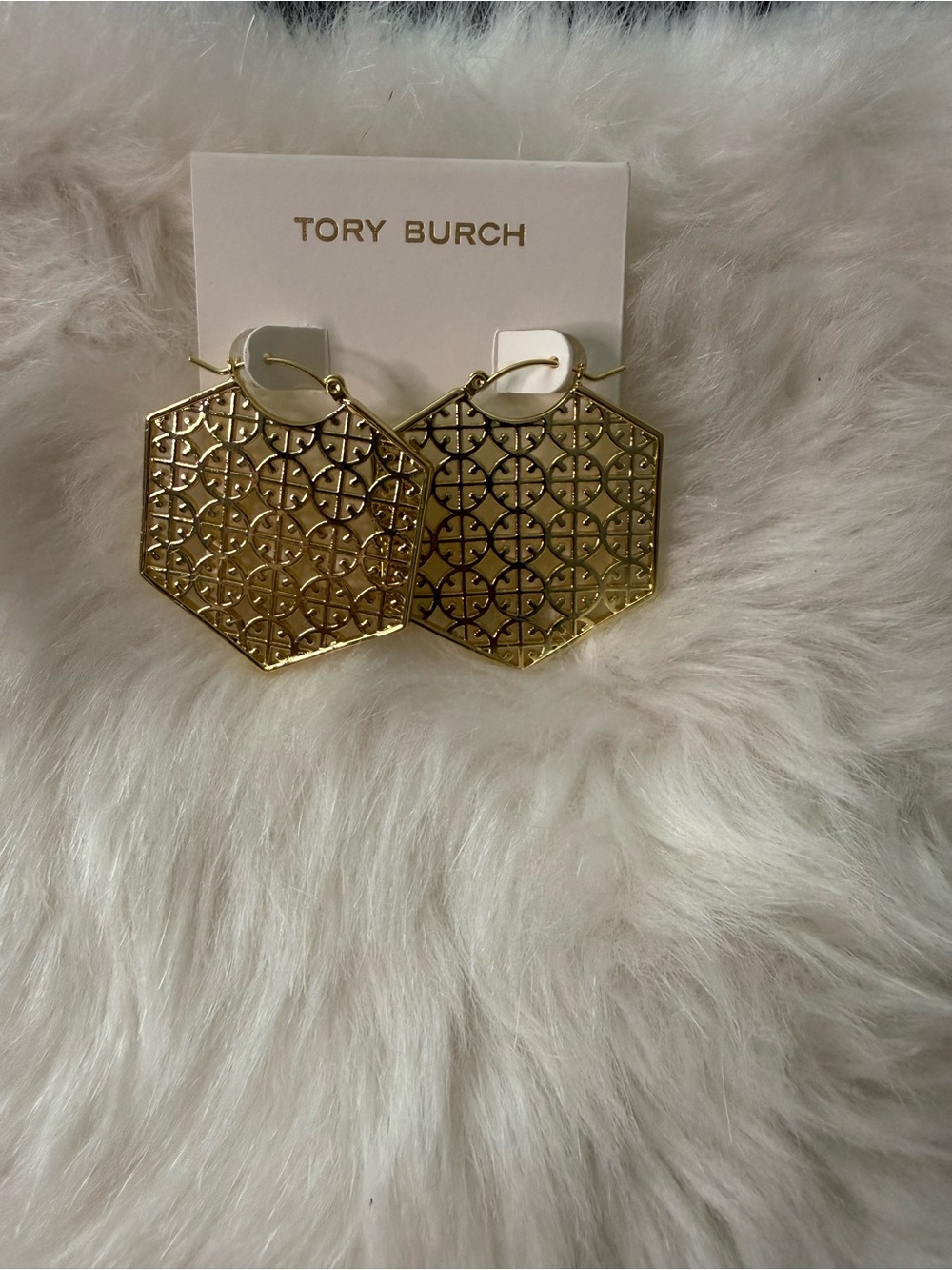 Tory Burch Gold Hexagon Filigree Drop Earrings